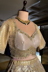 Off White Organza Woven Lehenga