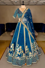 Rama Blue Organza Sequins and Zardosi Worked Lehenga