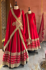 Red Matka Silk Sequins embroidered Lehenga - red silk saree embroidered