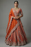 Orange Raw Silk Floral Motif Sequin and Bead Worked Bridal Lehenga - orange silk saree