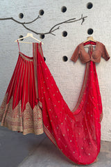 Red Silk Sequin Embroidered Bridal Lehenga