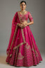 Rani Pink Raw Silk Sequin Beaded Lehenga with Double Dupatta - pink silk saree