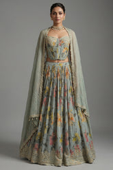 Light Sage Green Corset Lehenga - Front View