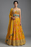 Amber Yellow Mustard Organza Printed Lehenga Set - Front View