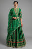 Dark Green Silk Sequin Embroidered Lehenga Set - Front View