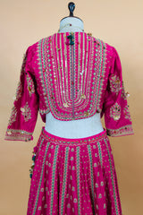 Close-up of golden Zardosi and beadwork on the Rani Pink Silk Sequin Embroidered Lehenga Set