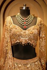 Designer Champagne Beige Net Lehenga for modern brides