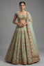 Green Organza Designer Handworked Lehenga - Front View