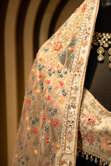 Ivory White Organza Lehenga paired with an embellished net blouse