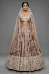 Champagne Brown Silk Lehenga - Front View