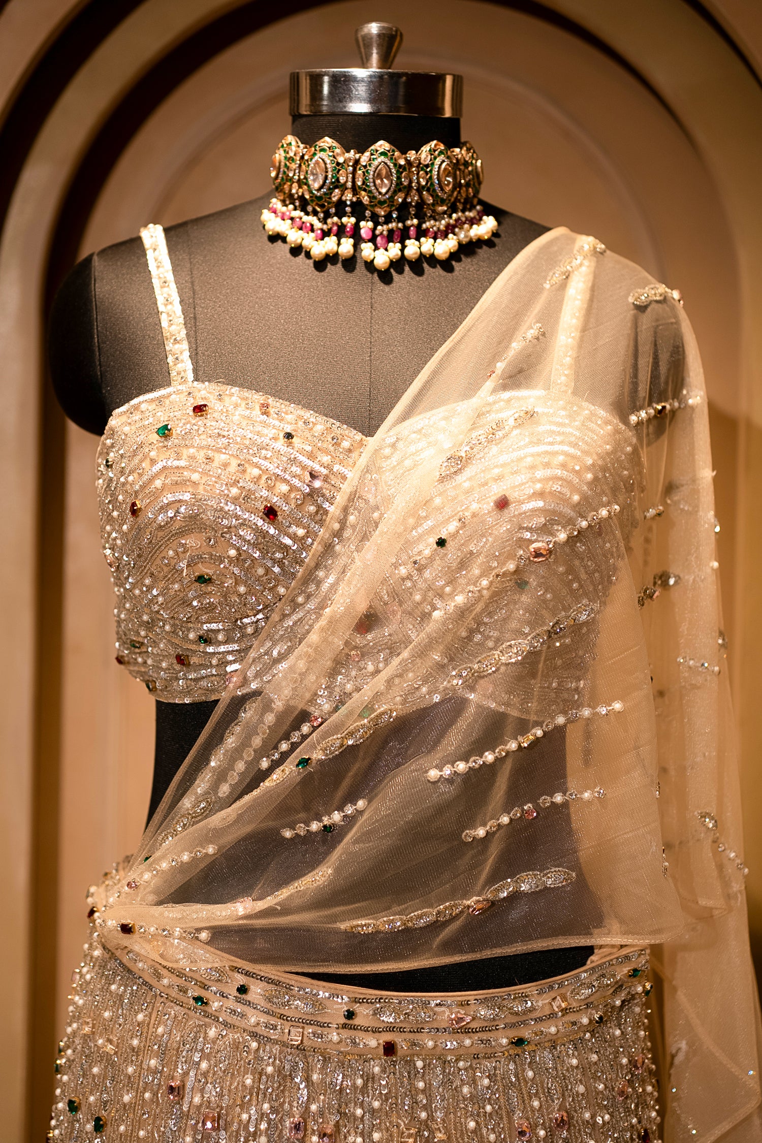 Designer Champagne Gold Net Mermaid Lehenga for wedding receptions