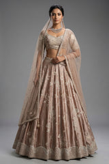 Champagne Brown Silk Lehenga - Front View
