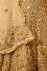 Champagne Gold Net Corset Lehenga with matching net dupatta
