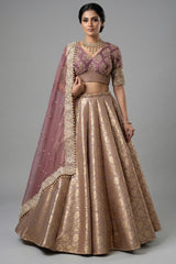 Onion Pink Banarasi Bridal Lehenga - Front View