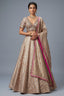 Golden Tissue Silk Lehenga with Kundan jewelry style embroidered blouse front view