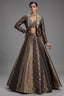 Black Banarasi Brocade Lehenga - Front View