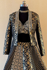 Designer Black Banarasi Brocade Lehenga for winter weddings