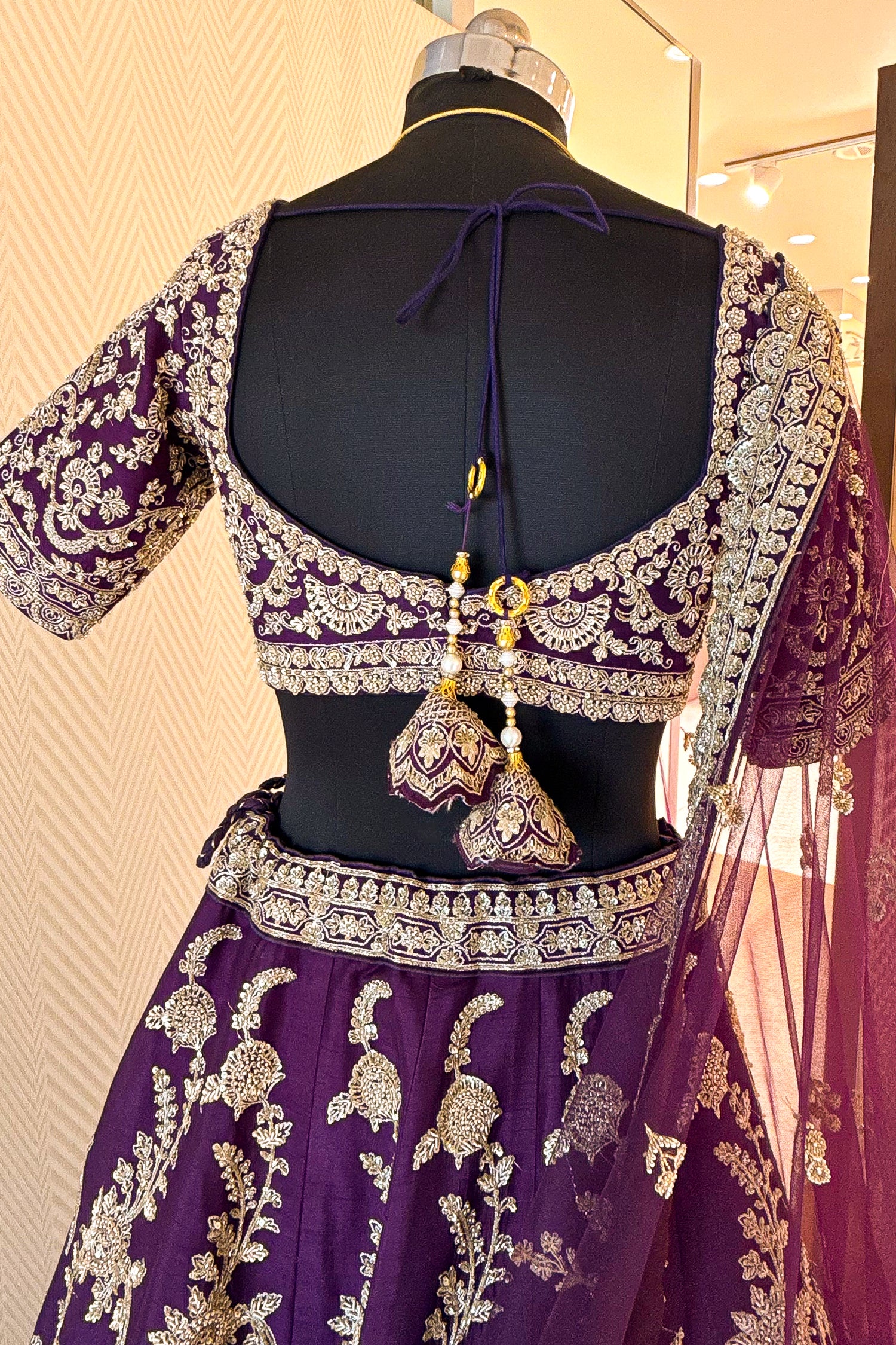 Palatinate Purple Raw Silk Lehenga for elite wedding receptions