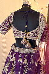 Palatinate Purple Raw Silk Lehenga for elite wedding receptions