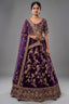 Palatinate Purple Raw Silk Lehenga - Front View