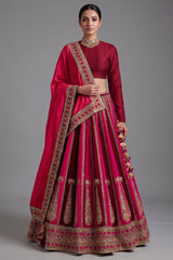 Maroon Matka Silk Bridal Lehenga - Front View