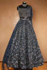 Midnight Blue Premium Net Hand-Embellished Sequins Saree