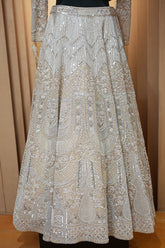 Metallic Icy Silver White Organza Lehenga Set with Sheer Net Cape Jacket