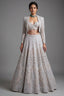 Metallic Icy Silver White Organza Lehenga Set with Sheer Net Cape Jacket