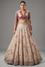 Metallic Warm Ivory Beige Tissue Lehenga with Smoked Mauve Crop Top