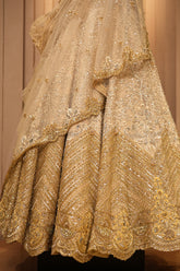 Ivory White and Antique Gold Organza Luxury Bridal Lehenga Choli