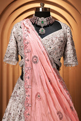 Off White Silk Heritage Bridal Lehenga Choli with Royal Gota-Patti & Mirror Work