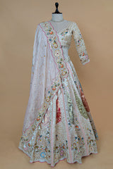 Light Baby Pink Tissue Silk Beaded and Embroidery Lehenga with Patch Work