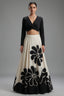 Cream Crepe Silk Bold Monochrome Floral Lehenga with Twist-Knot Gunmetal Studded Crop Top