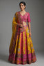 Mustard Yellow and Fuchsia Multi-Calidaar Printed Lehenga with Encrusted Cutdana Mirror Work Choli