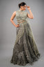Metallic Green Smocked Satin Lehenga Set with Mirror-Embellished High-Neck Blouse