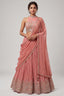 Pink Crepe Satin Silk Cutdana Beaded Halter Neck Lehenga