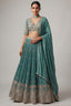 Sea Green Crepe Satin Silk Cutdana Beaded Halter Neck Lehenga