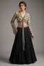 Black Georgette Pleated Flared Lehenga with Cutdana Sequin Worked Crop Top