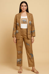 Brown Linen Co-Ord Set with Animal Print