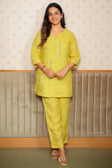 Light Green Cotton Embroidered Co-Ord Set