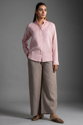 Light Baby Pink Cotton Linen Co-Ord Set front view quiet luxury fashion