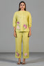 Chartreuse Yellow Cotton Linen Co-Ord Set front view chic luxury fashion