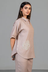 Premium linen fabric texture and tailoring details of Dusty Rose Pink Co-Ord Set