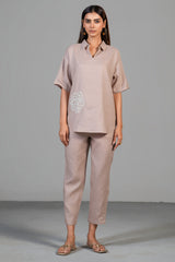 Full length elegant silhouette of contemporary Dusty Rose Pink Linen Co-Ord Set