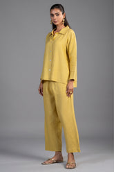Lime Yellow Linen Solid Co-Ord Set front view chic minimalist fashion