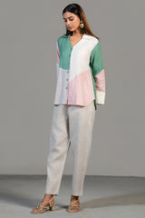 Structured silhouette of the Multi Colored Linen Tunic and Pant Set
