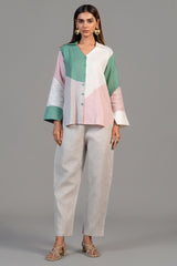 Multi Colored Linen Tunic and Pant Set - Front View