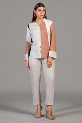 Multi Colored Linen Shirt Style Tunic with Pant - Front View
