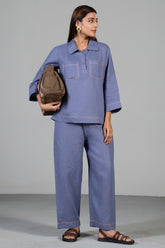 Close up of the premium breathable fabric on Mulberry Mist Linen Co-Ord Set
