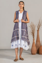 Ivory White Mul Cotton Midi Layered Dress front view chic summer fashion